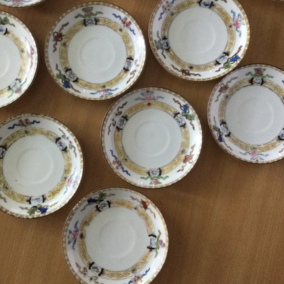 18pcs Hand painted Noritake Green M in wreath mark 8 cups & 10 saucers eggshell - Picture 9 of 12
